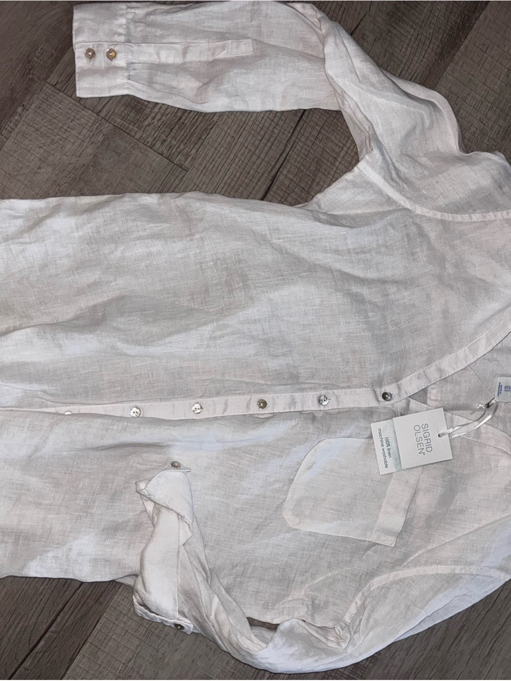 New Sigrid Olsen White Linen Button-Up Shirt small linen